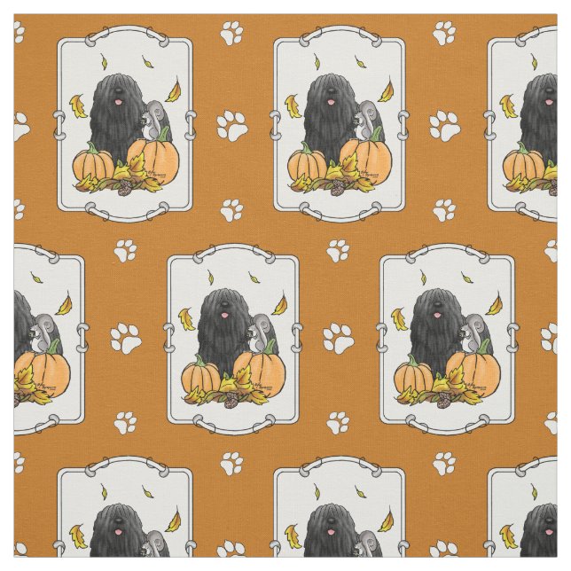 Tissu Chute Puli Chien (noir) Citrouille Feuille mignon  (Échantillon)
