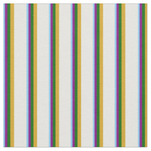 Tissu Ciel bleu, violet, vert, verge d'or et crème à men