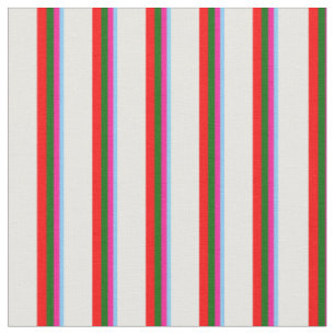 Tissu Ciel clair bleu, rose, vert foncé, crème rouge et