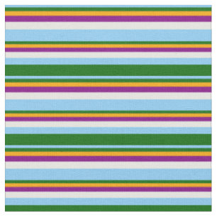 Tissu Ciel clair bleu, vert, orange, violet et crème à l