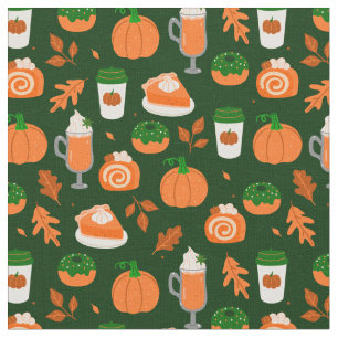 Tissu citrouille épice café vert foncé