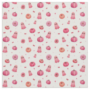Tissu Citrouilles d'Halloween rose