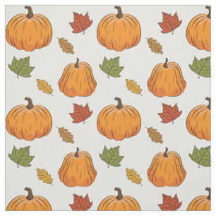 Tissu Citrouilles Oranges Et Feuilles D'Automne Motif
