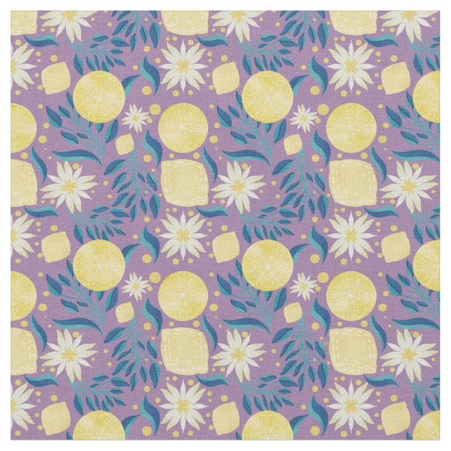 Tissu Citrus citron violet floral (Fermer)
