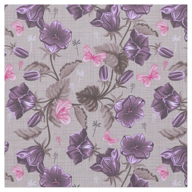 Tissu cloches de main violettes et motif de papillons (Fermer)