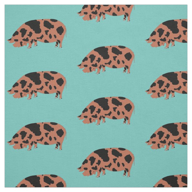 Tissu Cochon de KuneKune sur Turquoise (Échantillon)