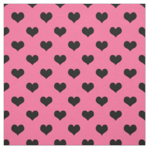 Tissu Cœur d'amour noir sur fond rose