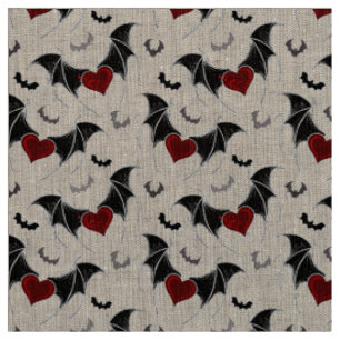 Tissu Coeur d'Halloween avec ailes de chauve-souris noir