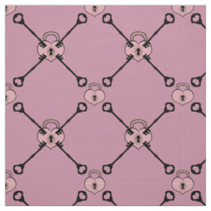 Tissu Coeur rose cadenas avec touches motif