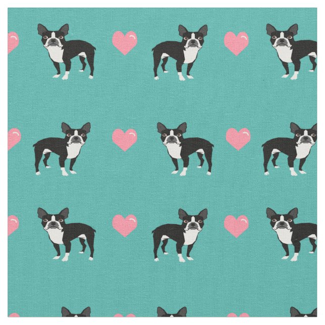 Tissu Coeurs d'amour roses de Boston Terrier (Fermer)