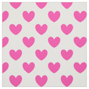 Tissu Coeurs de polka rose Fuchsia sur blanc