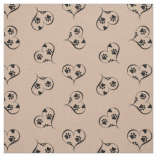 Tissu Coeurs et Empreintes de pattes Motif