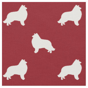 Tissu Collie Chien Silhouettes Rouge et Blanc Motif