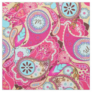 Tissu Coloré Monogramme Paisley Hot Pink CPM