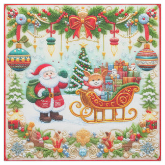 Tissu Colorful Christmas Embroidery Look with Santa