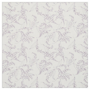 Tissu Contours mauve du muguet sur floral blanc
