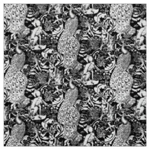Tissu Copie de paon de Nouveau d'art, noire et blanche