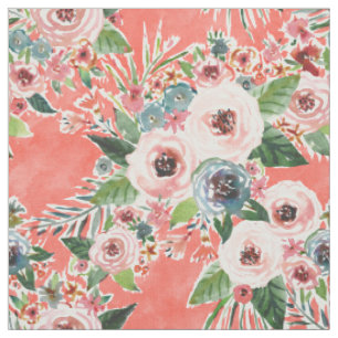 Tissu Copie FLORALE ALLÉE de rose de corail