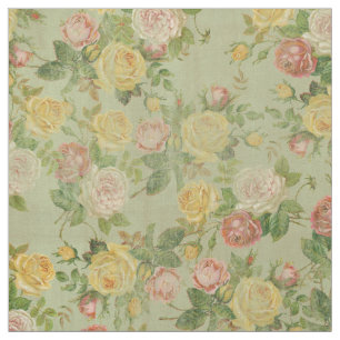 Tissu Copie rustique rose de pays vintage et verte
