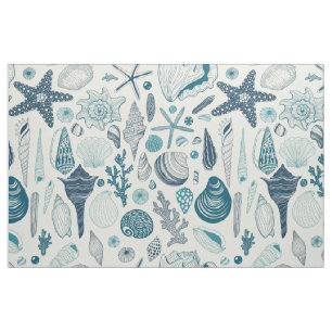Tissu Coques de mer sur le blanc