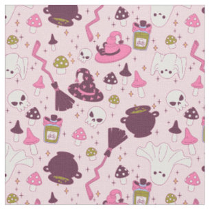 Tissu coquette rose halloween sorcière chaudron casquett