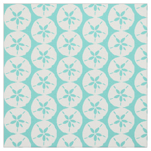 Tissu Coquillages de sable blanc sur bleu de mer