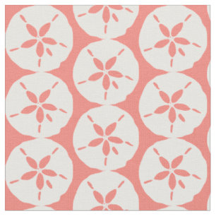 Tissu Coquillages de sable blanc sur corail rose