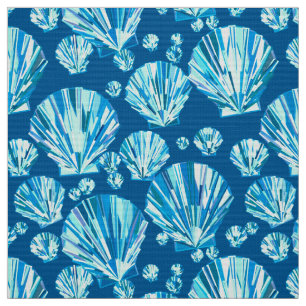 Tissu Coquillages, marine, Aqua et blanc géométriques