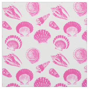 Tissu Coquillages - rose fuchsia et blanc