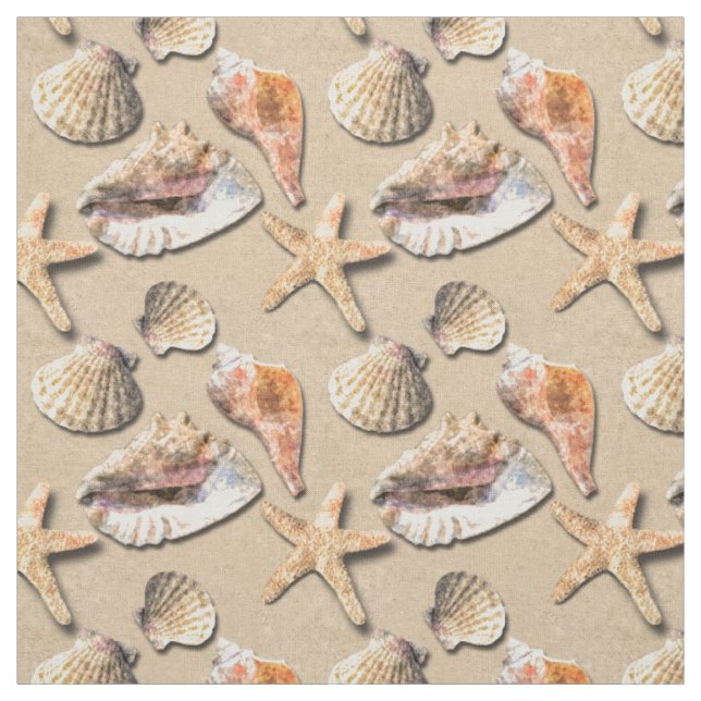 Tissu Coquilles de mer sur le sable de plage (Échantillon)