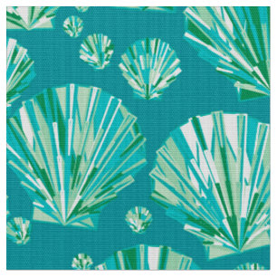 Tissu Coquilles géométriques modernes, aqua et turquoise