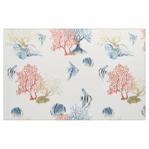 Tissu Coquilles tropicales de corail de poissons de fan