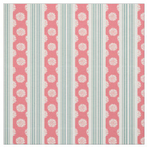 Tissu Corail et pivoines et rayures de menthe