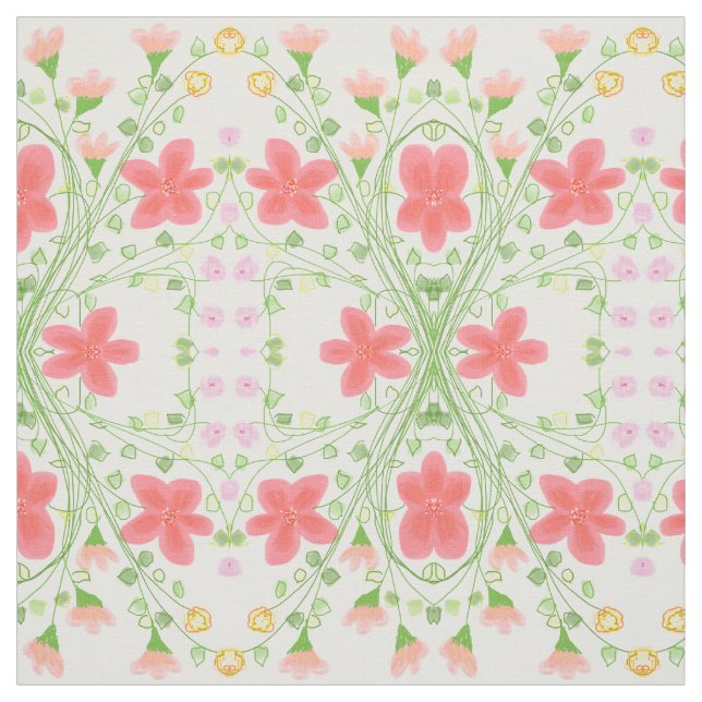 Tissu Corail rose et Pêche à fleurs (Échantillon)