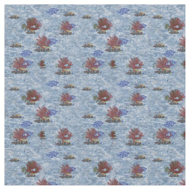 Tissu Corail rose sous-marin - Poisson bleu (Fermer)
