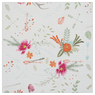 Tissu Corail rose Vert Rustique Motif Floral