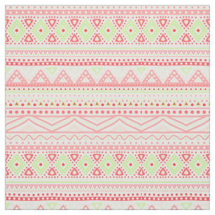 Tissu Corail Rouge rose Lime Vert Aztec Zigzag Motif