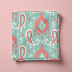 Tissu Coral Aqua et Mint Ikat Paisley