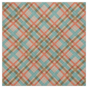 Tissu Coral Rouge Orange Turquoise Blue Plaid Motif