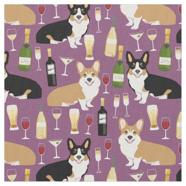 Tissu corgi dogs vin pourpre (Fermer)