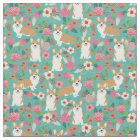 corgi dogs vintage floral turquoise