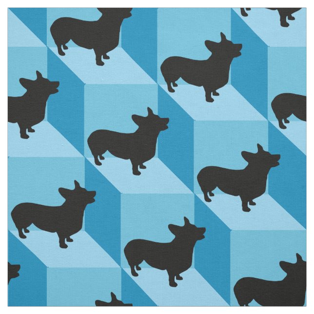 Tissu Corgi sur les cubes bleus (Échantillon)