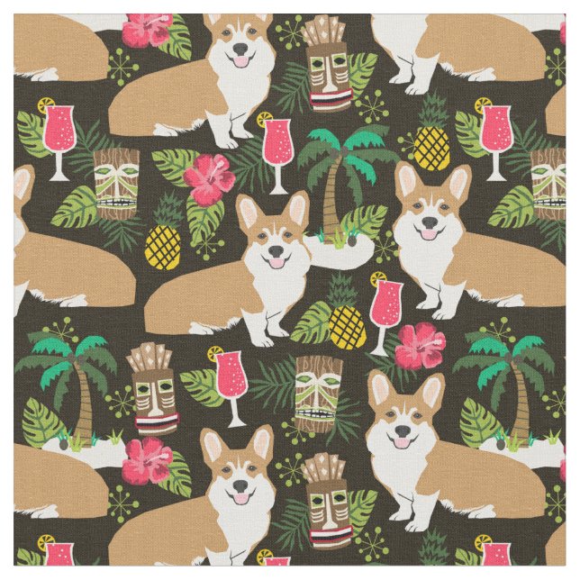 Tissu corgi tiki tropical (Fermer)