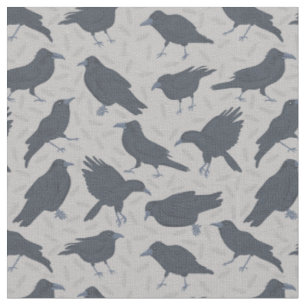 Tissu Corneilles Noires Oiseaux Gris Motif