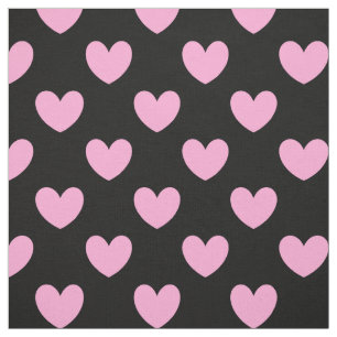 Tissu Coton Candy Pink coeurs de polka sur noir