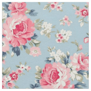 Tissu Cottage Roses roses sur Arrière - plan bleu