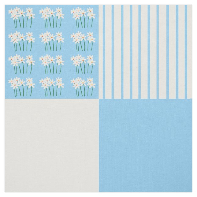 Tissu Couette bleu et blanc carré (Échantillon)