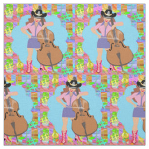 Tissu Country Western Singer Cowgirl Bass Guitar Fiddle