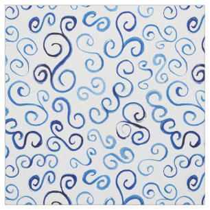 Tissu Courbes abstraites d'aquarelle de bleu prussien
