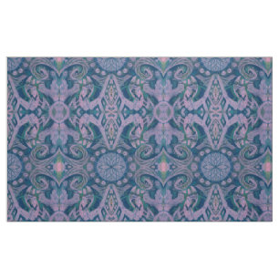Tissu Courbes & Lotus, lavande motif abstraite et bleu